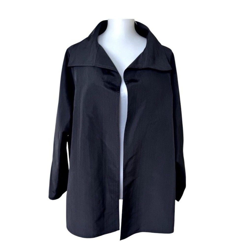 ZORAN 100% Silk Jacket Collared Open Front Womens One Size Black